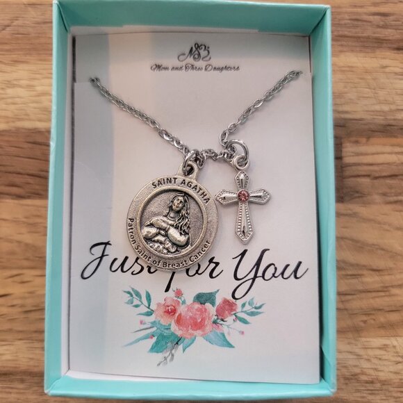 Saint Agatha Patron Saint of Breast Cancer Survivors Necklace Boxed Set - Picture 5 of 12